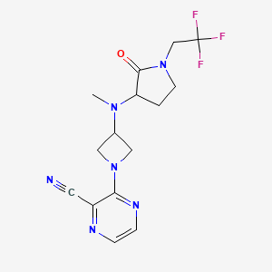 molecular formula C15H17F3N6O B2846623 3-[3-[Methyl-[2-oxo-1-(2,2,2-trifluoroethyl)pyrrolidin-3-yl]amino]azetidin-1-yl]pyrazine-2-carbonitrile CAS No. 2379950-49-7