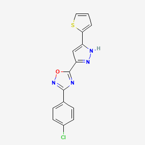 molecular formula C15H9ClN4OS B2846629 3-(4-chlorophenyl)-5-(3-(thiophen-2-yl)-1H-pyrazol-5-yl)-1,2,4-oxadiazole CAS No. 1192556-49-2