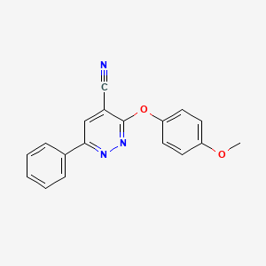 molecular formula C18H13N3O2 B2846636 3-(4-Methoxyphenoxy)-6-phenyl-4-pyridazinecarbonitrile CAS No. 338751-62-5