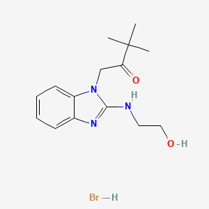 molecular formula C15H22BrN3O2 B2846640 1-[2-(2-Hydroxyethylamino)-benzoimidazol-1-yl]-3,3-dimethyl-butan-2-one hydrobromide CAS No. 154055-56-8