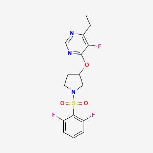 molecular formula C16H16F3N3O3S B2846647 4-((1-((2,6-Difluorophenyl)sulfonyl)pyrrolidin-3-yl)oxy)-6-ethyl-5-fluoropyrimidine CAS No. 2034574-90-6