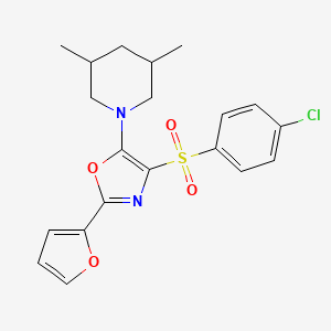 molecular formula C20H21ClN2O4S B2846663 4-((4-Chlorophenyl)sulfonyl)-5-(3,5-dimethylpiperidin-1-yl)-2-(furan-2-yl)oxazole CAS No. 862794-80-7