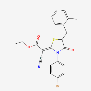 molecular formula C22H19BrN2O3S B2846670 (Z)-ethyl 2-(3-(4-bromophenyl)-5-(2-methylbenzyl)-4-oxothiazolidin-2-ylidene)-2-cyanoacetate CAS No. 786679-70-7