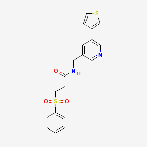 molecular formula C19H18N2O3S2 B2846674 3-(苯基磺酰)-N-((5-(噻吩-3-基)吡啶-3-基)甲基)丙酰胺 CAS No. 1795305-08-6