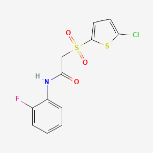 molecular formula C12H9ClFNO3S2 B2846675 2-((5-氯噻吩-2-基)磺酰)-N-(2-氟苯基)乙酰胺 CAS No. 1021020-90-5