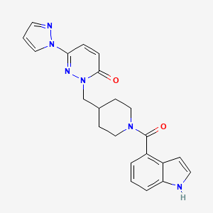 molecular formula C22H22N6O2 B2846682 2-{[1-(1H-indole-4-carbonyl)piperidin-4-yl]methyl}-6-(1H-pyrazol-1-yl)-2,3-dihydropyridazin-3-one CAS No. 2198240-46-7