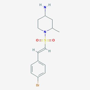 molecular formula C14H19BrN2O2S B2846690 1-[(E)-2-(4-Bromophenyl)ethenyl]sulfonyl-2-methylpiperidin-4-amine CAS No. 1608618-07-0