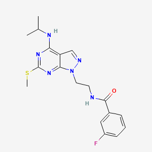 molecular formula C18H21FN6OS B2846706 3-fluoro-N-(2-(4-(isopropylamino)-6-(methylthio)-1H-pyrazolo[3,4-d]pyrimidin-1-yl)ethyl)benzamide CAS No. 941948-06-7