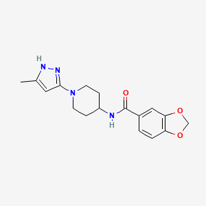 molecular formula C17H20N4O3 B2846716 N-(1-(5-methyl-1H-pyrazol-3-yl)piperidin-4-yl)benzo[d][1,3]dioxole-5-carboxamide CAS No. 2034208-17-6