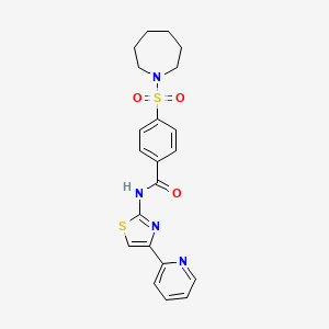 molecular formula C21H22N4O3S2 B2846725 4-(环庚基磺酰)-N-(4-吡啶-2-基-1,3-噻唑-2-基)苯甲酰胺 CAS No. 393835-10-4