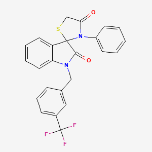 molecular formula C24H17F3N2O2S B2846739 3'-Phenyl-1-{[3-(trifluoromethyl)phenyl]methyl}-1,2-dihydrospiro[indole-3,2'-[1,3]thiazolidine]-2,4'-dione CAS No. 338418-93-2