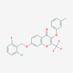 molecular formula C24H15ClF4O4 B284674 7-[(2-chloro-6-fluorobenzyl)oxy]-3-(3-methylphenoxy)-2-(trifluoromethyl)-4H-chromen-4-one 