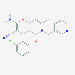 molecular formula C22H17ClN4O2 B2846753 2-amino-4-(2-chlorophenyl)-7-methyl-5-oxo-6-(pyridin-3-ylmethyl)-5,6-dihydro-4H-pyrano[3,2-c]pyridine-3-carbonitrile CAS No. 612802-41-2