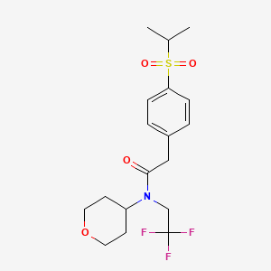 molecular formula C18H24F3NO4S B2846759 2-(4-(异丙基磺酰)苯基)-N-(四氢-2H-吡喃-4-基)-N-(2,2,2-三氟乙基)乙酰胺 CAS No. 1396874-00-2