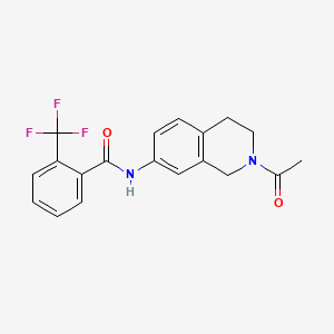 molecular formula C19H17F3N2O2 B2846774 N-(2-acetyl-1,2,3,4-tetrahydroisoquinolin-7-yl)-2-(trifluoromethyl)benzamide CAS No. 955756-51-1