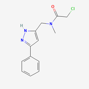 molecular formula C13H14ClN3O B2846776 2-Chloro-N-methyl-N-[(3-phenyl-1H-pyrazol-5-yl)methyl]acetamide CAS No. 2411200-20-7