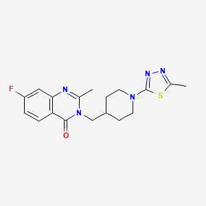 molecular formula C18H20FN5OS B2846781 7-Fluoro-2-methyl-3-[[1-(5-methyl-1,3,4-thiadiazol-2-yl)piperidin-4-yl]methyl]quinazolin-4-one CAS No. 2415624-35-8