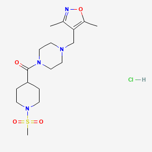 molecular formula C17H29ClN4O4S B2846788 (4-((3,5-Dimethylisoxazol-4-yl)methyl)piperazin-1-yl)(1-(methylsulfonyl)piperidin-4-yl)methanone hydrochloride CAS No. 1351590-20-9