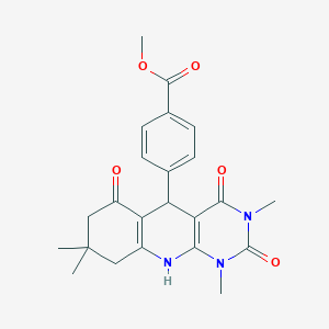 molecular formula C23H25N3O5 B2846798 Methyl 4-(1,3,8,8-tetramethyl-2,4,6-trioxo-1,2,3,4,5,6,7,8,9,10-decahydropyrimido[4,5-b]quinolin-5-yl)benzoate CAS No. 868143-86-6