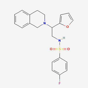 molecular formula C21H21FN2O3S B2846800 N-(2-(3,4-dihydroisoquinolin-2(1H)-yl)-2-(furan-2-yl)ethyl)-4-fluorobenzenesulfonamide CAS No. 898416-67-6
