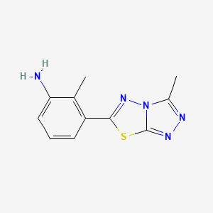 molecular formula C11H11N5S B2846807 2-Methyl-3-(3-methyl-[1,2,4]triazolo[3,4-b]-[1,3,4]thiadiazol-6-yl)-phenylamine CAS No. 792946-08-8