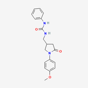 molecular formula C19H21N3O3 B2846844 1-((1-(4-Methoxyphenyl)-5-oxopyrrolidin-3-yl)methyl)-3-phenylurea CAS No. 946351-58-2