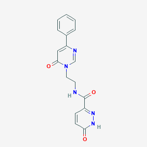molecular formula C17H15N5O3 B2846846 6-oxo-N-(2-(6-oxo-4-phenylpyrimidin-1(6H)-yl)ethyl)-1,6-dihydropyridazine-3-carboxamide CAS No. 1334371-52-6