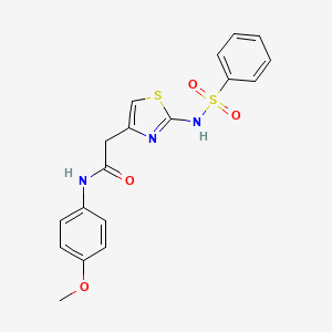 molecular formula C18H17N3O4S2 B2846851 N-(4-甲氧基苯基)-2-(2-(苯基磺酰氨基)噻噁唑-4-基)乙酰胺 CAS No. 921910-31-8