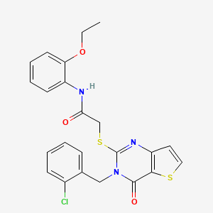 molecular formula C23H20ClN3O3S2 B2846852 2-((3-(2-chlorobenzyl)-4-oxo-3,4-dihydrothieno[3,2-d]pyrimidin-2-yl)thio)-N-(2-ethoxyphenyl)acetamide CAS No. 1795085-19-6