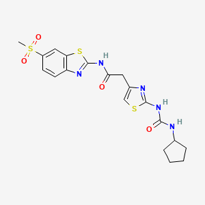 molecular formula C19H21N5O4S3 B2846855 2-(2-(3-cyclopentylureido)thiazol-4-yl)-N-(6-(methylsulfonyl)benzo[d]thiazol-2-yl)acetamide CAS No. 921830-57-1