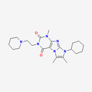 molecular formula C23H34N6O2 B2846856 8-cyclohexyl-1,6,7-trimethyl-3-(2-(piperidin-1-yl)ethyl)-1H-imidazo[2,1-f]purine-2,4(3H,8H)-dione CAS No. 899382-72-0