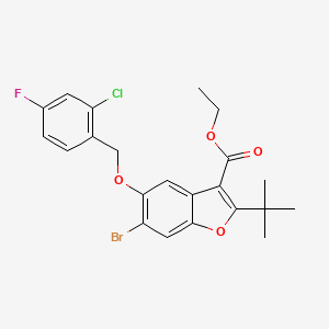 molecular formula C22H21BrClFO4 B2846857 6-溴-2-叔丁基-5-[(2-氯-4-氟苯基)甲氧基]-1-苯并呋喃-3-羧酸乙酯 CAS No. 488861-76-3