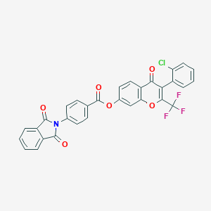 3-(2-chlorophenyl)-4-oxo-2-(trifluoromethyl)-4H-chromen-7-yl 4-(1,3-dioxo-1,3-dihydro-2H-isoindol-2-yl)benzoate