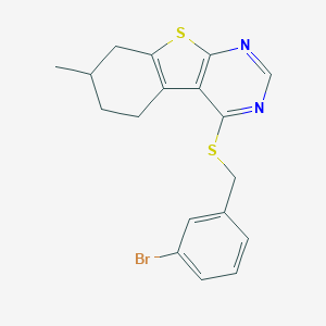 molecular formula C18H17BrN2S2 B284688 3-Bromobenzyl 7-methyl-5,6,7,8-tetrahydro[1]benzothieno[2,3-d]pyrimidin-4-yl sulfide 