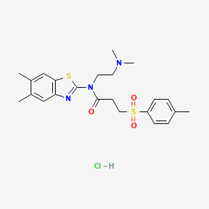 molecular formula C23H30ClN3O3S2 B2846890 N-(2-(dimethylamino)ethyl)-N-(5,6-dimethylbenzo[d]thiazol-2-yl)-3-tosylpropanamide hydrochloride CAS No. 1216503-18-2