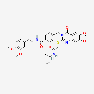 molecular formula C33H36N4O7S B2846904 4-((6-((2-(丙醇胺)-2-氧代乙基)硫基)-8-氧代-[1,3]二氧杂环[4,5-g]喹唑啉-7(8H)-基)甲基)-N-(3,4-二甲氧基苯乙基)苯甲酰胺 CAS No. 688062-31-9