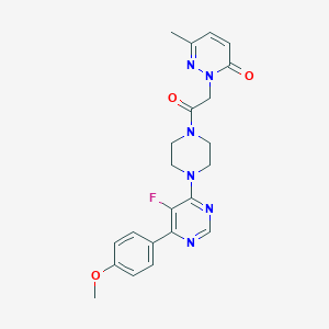 molecular formula C22H23FN6O3 B2846913 2-[2-[4-[5-Fluoro-6-(4-methoxyphenyl)pyrimidin-4-yl]piperazin-1-yl]-2-oxoethyl]-6-methylpyridazin-3-one CAS No. 2380186-26-3