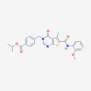 molecular formula C26H25N3O5S B284692 isopropyl 4-[(6-[(2-methoxyanilino)carbonyl]-5-methyl-4-oxothieno[2,3-d]pyrimidin-3(4H)-yl)methyl]benzoate 