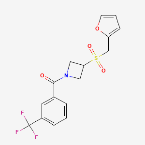 molecular formula C16H14F3NO4S B2846937 (3-((呋喃-2-基甲基)磺酰)氮杂环丙烷-1-基)(3-(三氟甲基)苯基)甲酮 CAS No. 1797633-42-1