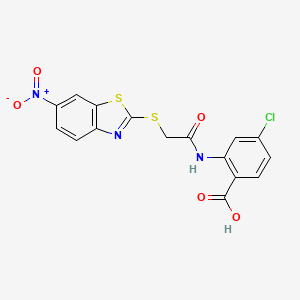 molecular formula C16H10ClN3O5S2 B2846958 4-Chloro-2-{2-[(6-nitro-1,3-benzothiazol-2-yl)sulfanyl]acetamido}benzoic acid CAS No. 730965-99-8