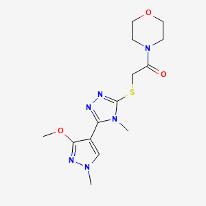 molecular formula C14H20N6O3S B2846959 2-((5-(3-甲氧基-1-甲基-1H-吡唑-4-基)-4-甲基-4H-1,2,4-三唑-3-基)硫代)-1-吗啉基乙酮 CAS No. 1013775-70-6