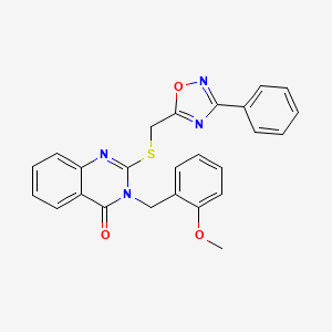 molecular formula C25H20N4O3S B2846962 3-(2-methoxybenzyl)-2-(((3-phenyl-1,2,4-oxadiazol-5-yl)methyl)thio)quinazolin-4(3H)-one CAS No. 2034461-23-7