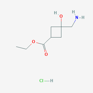 molecular formula C8H16ClNO3 B2846966 乙酸3-(氨基甲基)-3-羟基环丁烷-1-羧酸酯；盐酸盐 CAS No. 2344680-27-7
