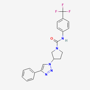 molecular formula C20H18F3N5O B2846975 3-(4-苯基-1H-1,2,3-三唑-1-基)-N-(4-(三氟甲基)苯基)吡咯啉-1-甲酰胺 CAS No. 2199862-39-8