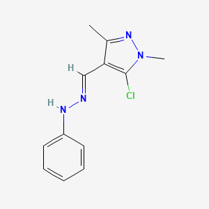 molecular formula C12H13ClN4 B2846977 5-chloro-1,3-dimethyl-1H-pyrazole-4-carbaldehyde 4-phenylhydrazone CAS No. 27006-87-7