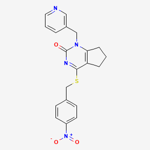 molecular formula C20H18N4O3S B2846980 4-((4-nitrobenzyl)thio)-1-(pyridin-3-ylmethyl)-6,7-dihydro-1H-cyclopenta[d]pyrimidin-2(5H)-one CAS No. 899731-01-2
