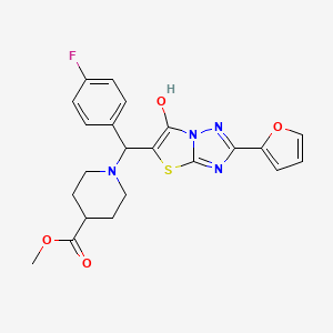 molecular formula C22H21FN4O4S B2846988 Methyl 1-((4-fluorophenyl)(2-(furan-2-yl)-6-hydroxythiazolo[3,2-b][1,2,4]triazol-5-yl)methyl)piperidine-4-carboxylate CAS No. 887222-05-1