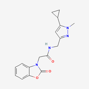molecular formula C17H18N4O3 B2847021 N-((5-cyclopropyl-1-methyl-1H-pyrazol-3-yl)methyl)-2-(2-oxobenzo[d]oxazol-3(2H)-yl)acetamide CAS No. 1448064-01-4