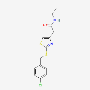 molecular formula C14H15ClN2OS2 B2847030 2-(2-((4-chlorobenzyl)thio)thiazol-4-yl)-N-ethylacetamide CAS No. 953954-31-9