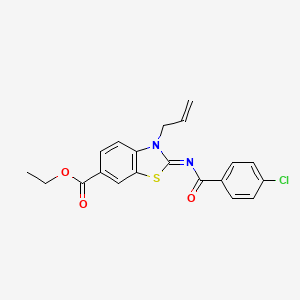 molecular formula C20H17ClN2O3S B2847073 乙酸-2-(4-氯苯甲酰)亚胺-3-丙-2-烯基-1,3-苯并噻唑-6-羧酸酯 CAS No. 865174-56-7